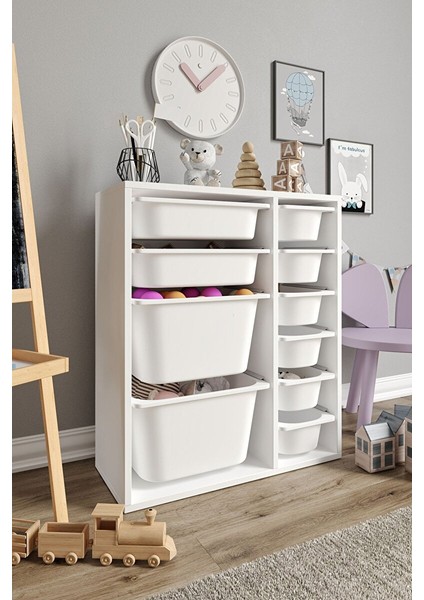 %100 Mdf - Small Duo 10 Sepetli Oyuncak Dolabı (SMALLDUO10SEPET-2B-2O-6K-BEYAZ) modelleri