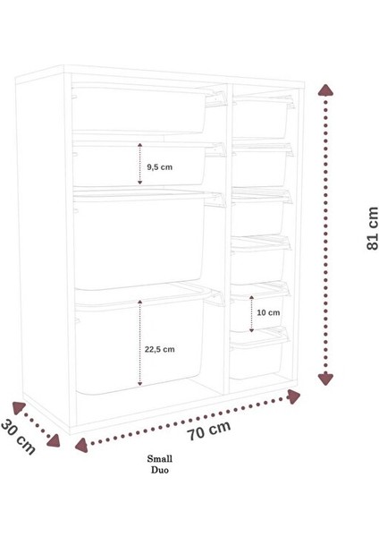 %100 Mdf - Small Duo 10 Sepetli Oyuncak Dolabı (SMALLDUO10SEPET-2B-2O-6K-BEYAZ) indirimleri