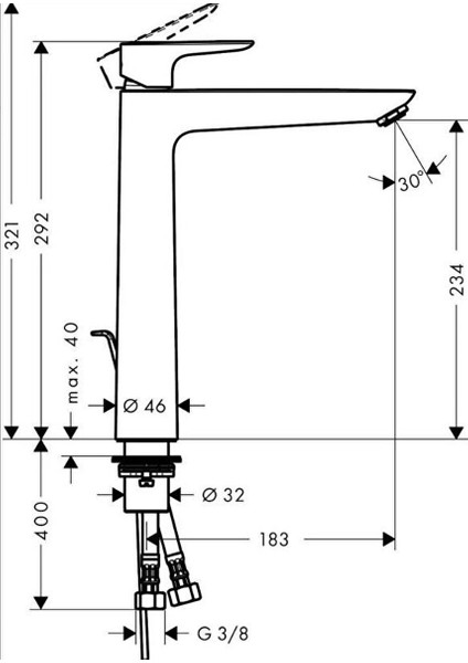 Talis E Lavabo Bataryası 240 Sifon Kumandalı, Mat Bronz 71716140