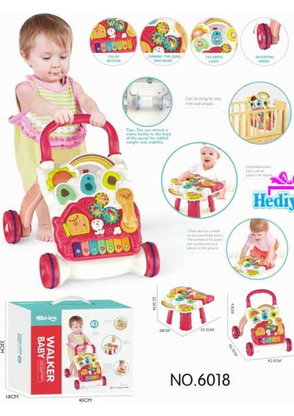 Walker Baby Piyanolu 4in1 Turkuaz Bebek Yürüteci