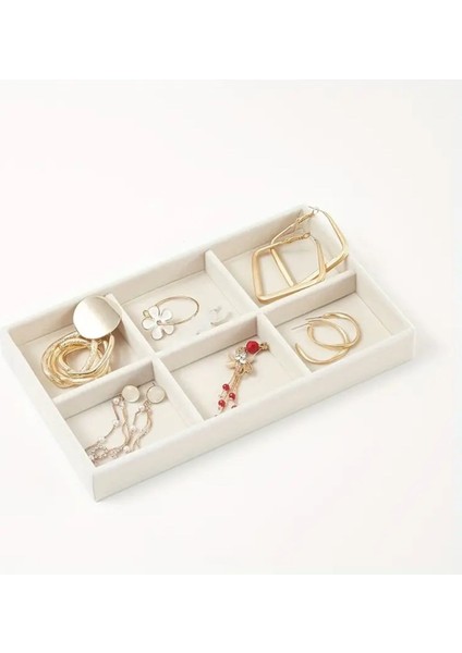 6 Bölmeli Bej Takı ve Makyaj Düzenleyici Tepsi