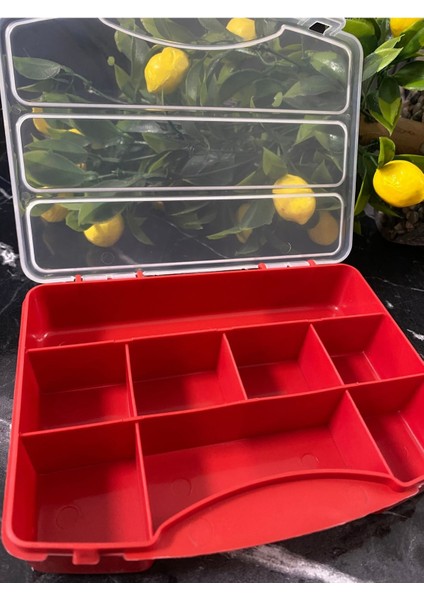 8 Bölmeli Kırmızı Organizer Kutu, Düzenli ve Şık Depolama Çözümü