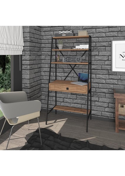 Ferforje Çekmeceli Kitaplıklı Çalışma Masası 84X50X180CM fiyatları