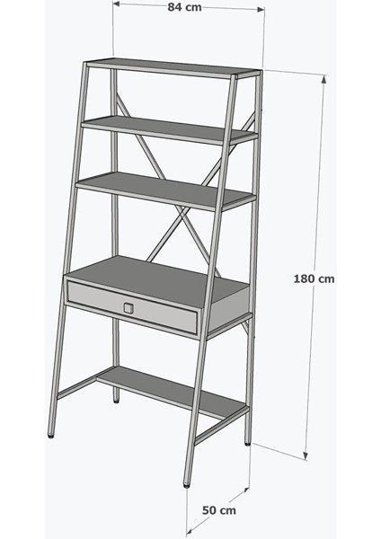 Ferforje Çekmeceli Kitaplıklı Çalışma Masası 84X50X180CM modelleri