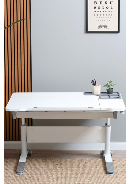 Yükseklik ve Eğim Ayarlı, Çekmeceli, Sirius Basic Çalışma Masası 120X75 Cm, Beyaz/gri