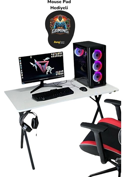 Heygaming Profesyonel Oyuncu Masası Beyaz Siyah Bilgisayar Çalışma Masası 120 cm
