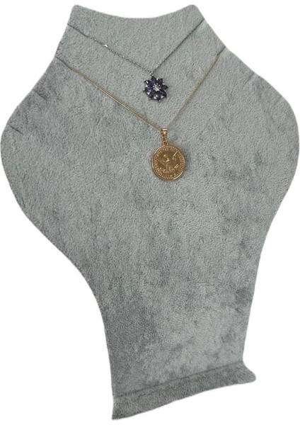 Yerli Üretim Süet Gri Kolye Göstergesi, Şık ve Tarzlı Takı Sergileme Mankeni