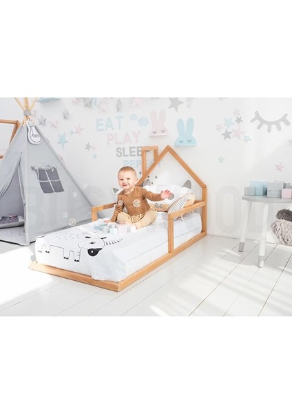Ahşap Montessori Karyola - Masif Ahşap Karyola - Montessori Çocuk ve Bebek Yatak Opmont-01 60X120 cm fırsatları