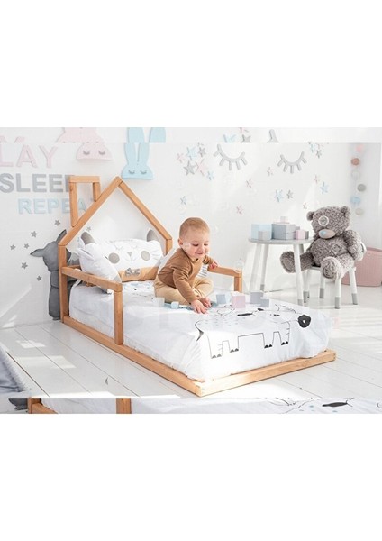 Ahşap Montessori Karyola - Masif Ahşap Karyola - Montessori Çocuk ve Bebek Yatak Opmont-01 60X120 cm