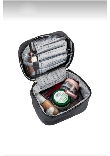 Şık 2'li Seyahat Makyaj Organizeri Çok Fonksiyonlu Kumaş Çanta Siyah fiyatları
