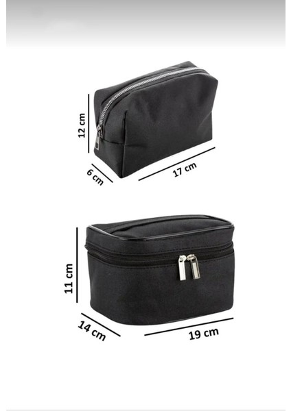 Şık 2'li Seyahat Makyaj Organizeri Çok Fonksiyonlu Kumaş Çanta Siyah