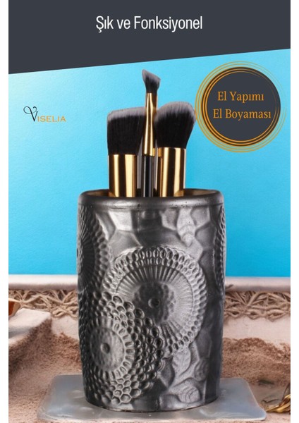 Makyaj Düzenleyici Makyaj Organizeri Makyaj Fırçalığı Altın Renk Model 12