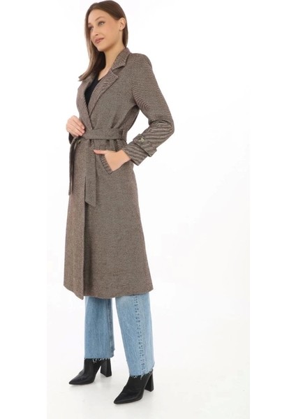 Astarlı Balık Sırtı Kaşmir Kaşe Kaban - Vizon