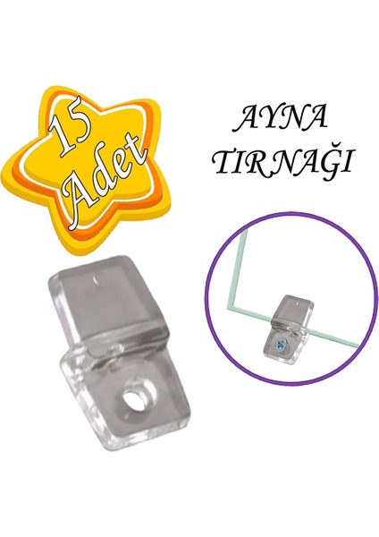 15 Adet Ayna Tırnağı Cam Ayna Tutucu Plastik Şeffaf