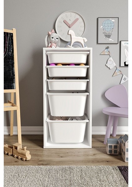 %100 Mdf - Medium Mono 5 Sepetli Oyuncak Dolabı (MEDIUMMONO5SEPET-2B-3O-BEYAZ) modelleri