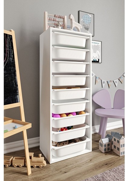 %100 Mdf - Xl Mono 9 Sepetli Oyuncak Dolabı (XLARGEDUO16SEPET-9O-BEYAZ)