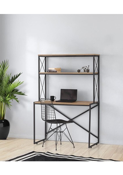 Ferforje Kitaplıklı Raflı Çalışma Masası 104X50X156CM