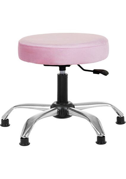 Krom Ayak 360 Derece Dönen Tabure Papuçlu Pembe Pembe