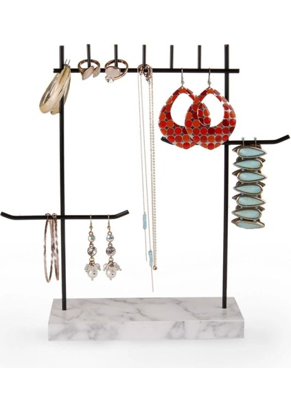 Şık Siyah Beyaz Tasarımlı Detaylı Takı Düzeni Standı