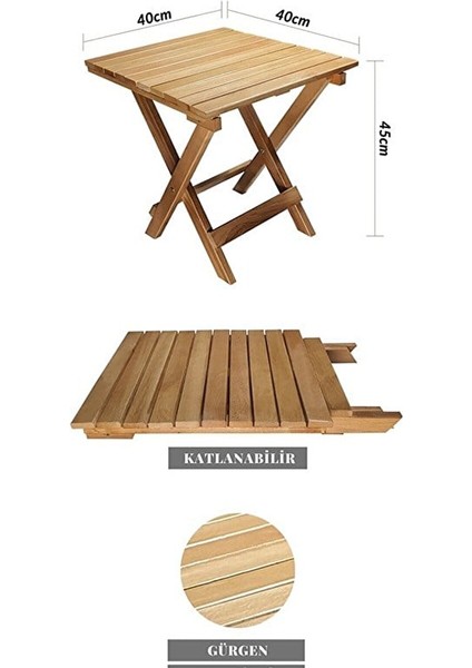 Ahşap Katlanabilir Taşınır Puf Minderli Kollu Kademeli Şezlong Plaj, Bahçe Şezlong 3lü Set Krem