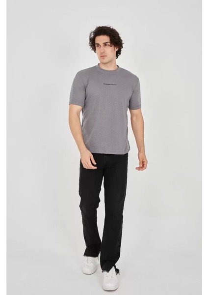 Unisex Jakar Kumaş Slim Fit T-Shirt - Boyalı Gri fırsatları