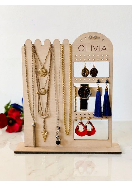 Bej Ahşap Kişiye Özel Takı Düzenleyici, Şık ve Fonksiyonel Organizatör