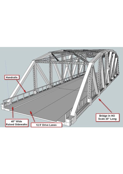 Ho Ölçeği 145 Ft Karayolu Kemerli Kafes Köprüsü (Sadece Plastik Aparattır!!!) 3D modelleri