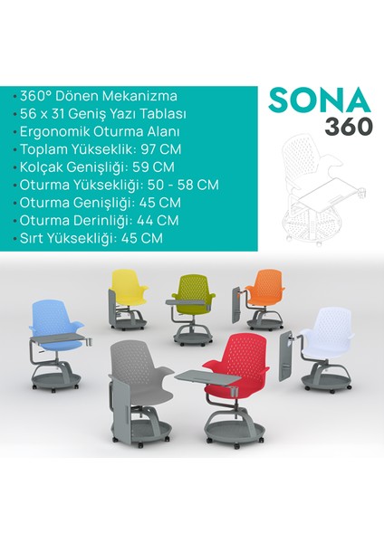 Sona 360 Yazı Tablalı Mobil Eğitim Sandalyesi Turuncu modelleri