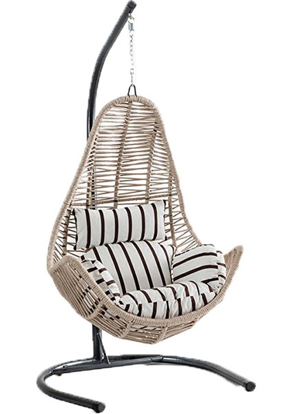 Zen Swing Salıncak, Krem Rattan Kahve Zebra Kumaş