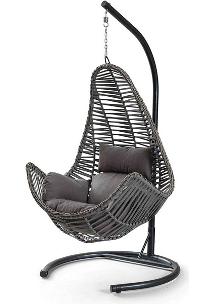 Zen Swing Salıncak, Gri Rattan Gri Kumaş