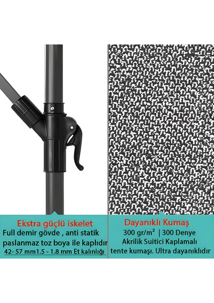 3 mt 8 Kaburga Full Demir 21 kg Antrasit Bahçe Şemsiyesi Full Set Havuz Şemsiyesi Büyük Şemsiye