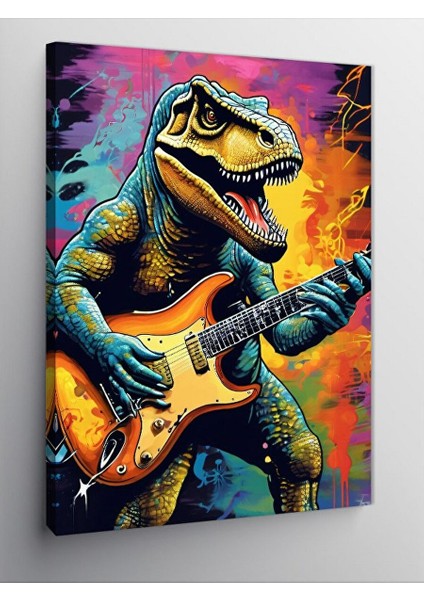 Kanvas Tablo Renkli Fon Gitarist Dinazor 100X140 cm