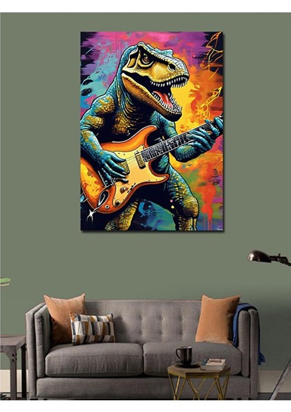 Kanvas Tablo Renkli Fon Gitarist Dinazor 100X140 cm fiyatları