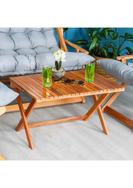 Ahşap Katlanabilir Taşınır Puf Minderli Kollu Şezlong Plaj Bahçe Teras Balkon Sandalyesi Koltuğu Takimi 4 Lü Set Gri modelleri