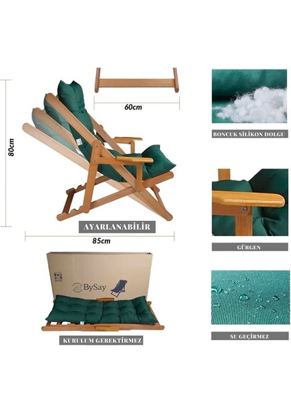 Ahşap Katlanabilir Taşınır Puf Minderli Kollu Şezlong Plaj Bahçe Teras Balkon Sandalyesi Koltuğu Takimi 4 Lü Set Gri fırsatları