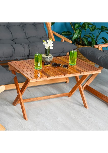 Ahşap Katlanabilir Taşınır Puf Minderli Kollu Şezlong Plaj Bahçe Teras Balkon Sandalyesi Koltuğu Takimi 4 Lü Set Antrasit modelleri