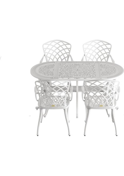 Ferforje Görünümlü Plastik Oval Hitit Masa Sandalye Takımı 1 Masa 4 Sandalye Balkon, Bahçe Mobilyası Siyah fırsatları