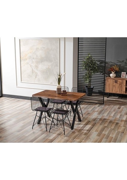 80X120 Doğal Kütük 4 Sandalyeli Yemek Masası Takımı-Mutfak Masası Takımı