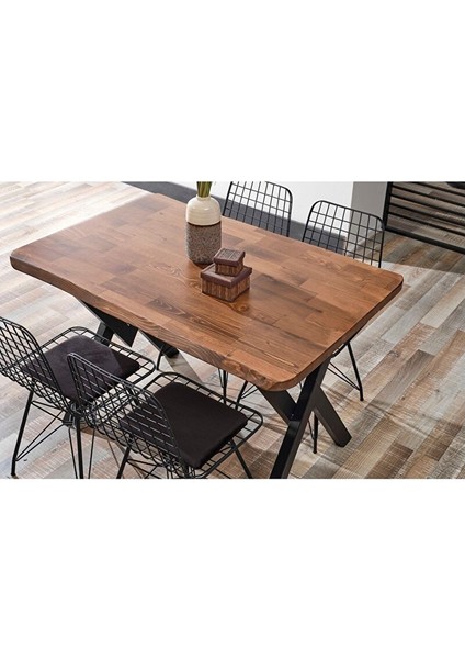 80X120 Doğal Kütük 4 Sandalyeli Yemek Masası Takımı-Mutfak Masası Takımı