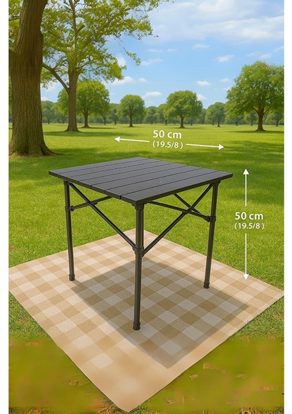 Hafif Taşıma Çantalı Katlanır Kamp Piknik Bahçe Masası Siyah 50 x 50 x 50 cm
