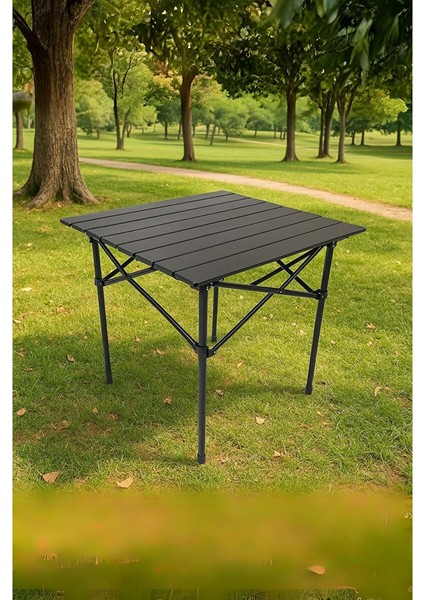 Hafif Taşıma Çantalı Katlanır Kamp Piknik Bahçe Masası Siyah 50 x 50 x 50 cm