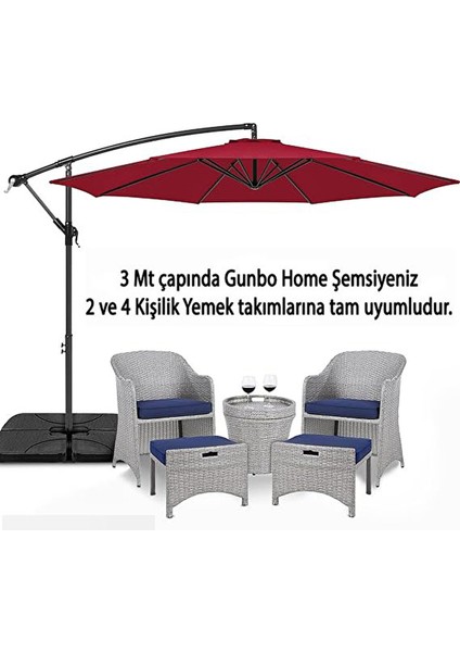 3 mt 8 Kaburga Full Demir 21 kg Bordo Bahçe Şemsiyesi