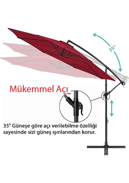 3 mt 8 Kaburga Full Demir 21 kg Bordo Bahçe Şemsiyesi
