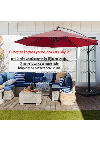 3 mt 8 Kaburga Full Demir 21 kg Bordo Bahçe Şemsiyesi