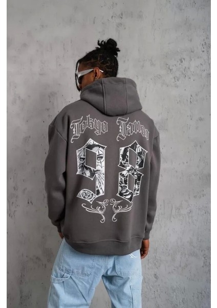 Erkek 98 Baskılı Kapşonlu Sweat - Gri modelleri