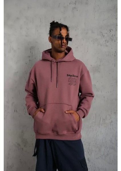 Erkek 98 Baskılı Kapşonlu Sweat - Gül Kurusu fiyatları