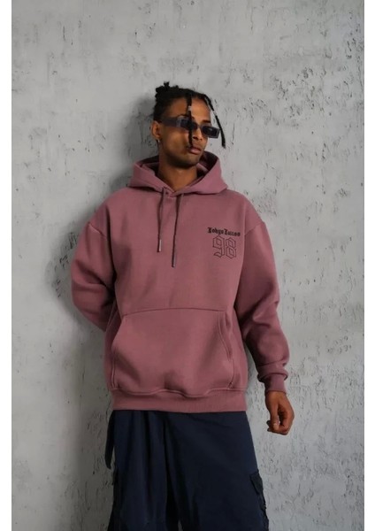 Erkek 98 Baskılı Kapşonlu Sweat - Gül Kurusu modelleri