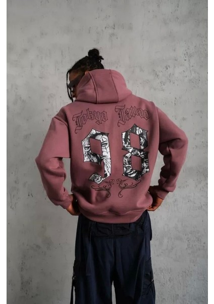 Erkek 98 Baskılı Kapşonlu Sweat - Gül Kurusu fırsatları