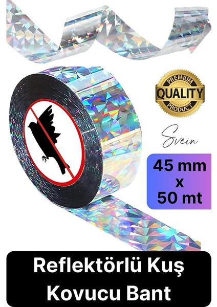 Premium Kuş Kondurmaz Rahatsız Eden Şerit Bant 45 mm x 50 mt Yansıtıcı Kuşsavar Çatı Hologram Bandı