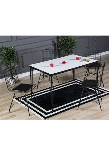Arya 4 Kişilik 80X120 Yemek Masası Takımı-Mutfak Masası Takımı- Düz Beyaz Oval Kenar